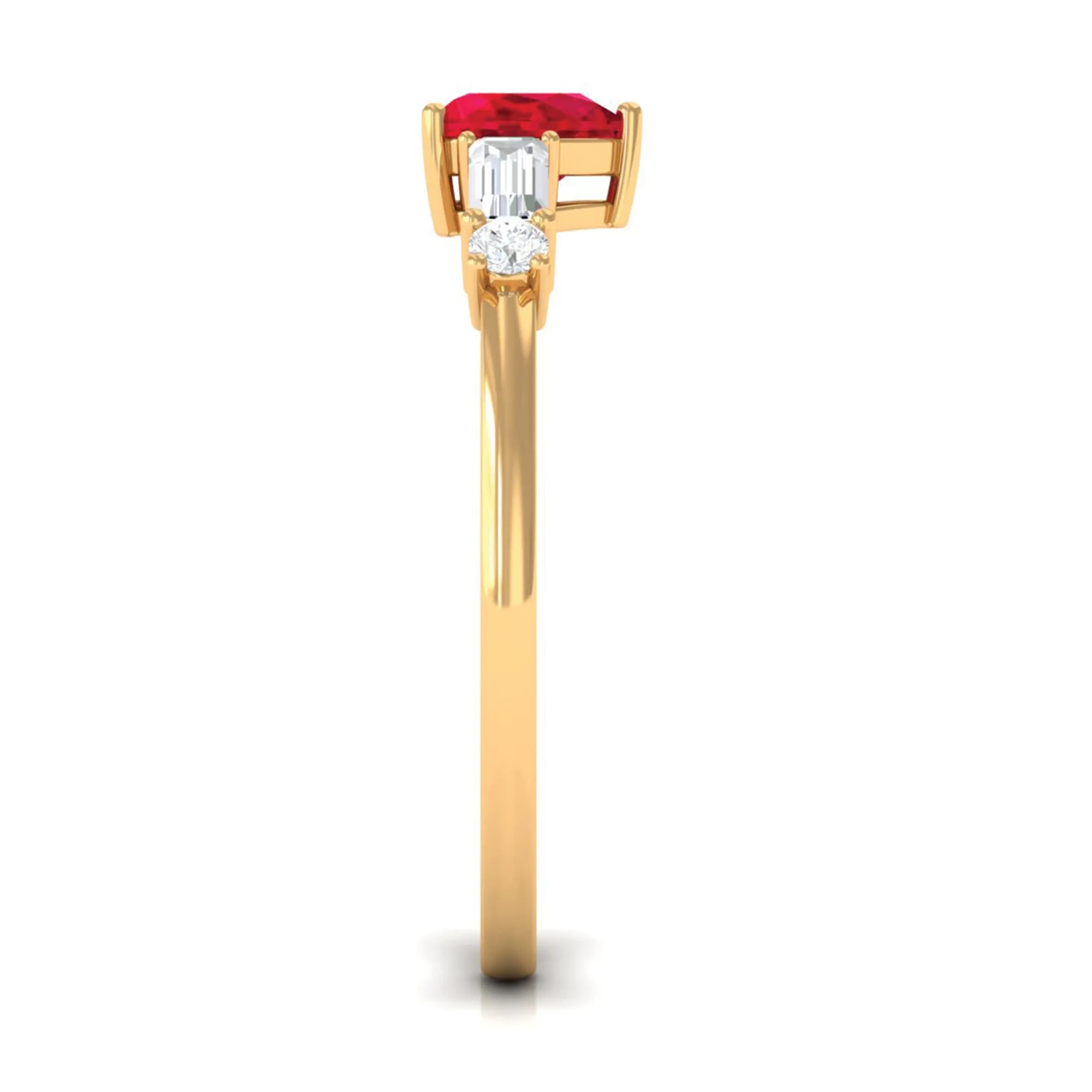 1 CT Heart Shape Created Ruby Solitaire Promise Ring with Diamond