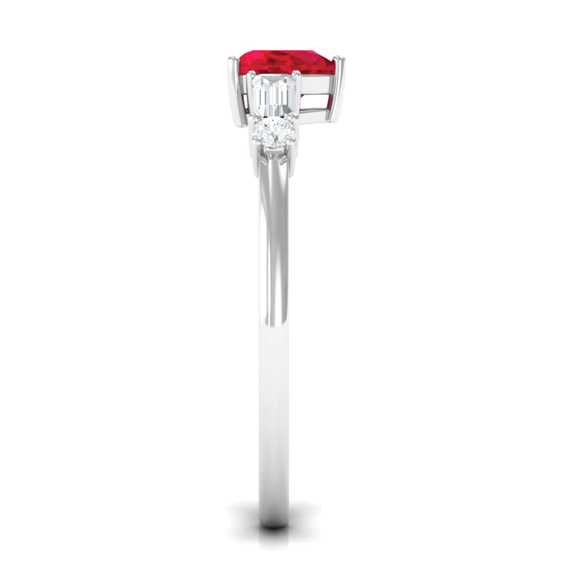 1 CT Heart Shape Created Ruby Solitaire Promise Ring with Diamond