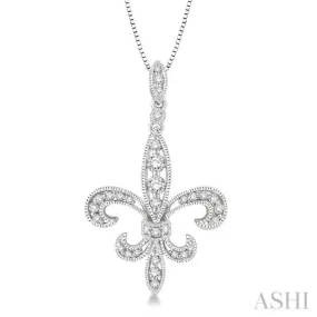 1/3 Ctw Round Cut Diamond Fleur De Lis Pendant in 14K White Gold with Chain