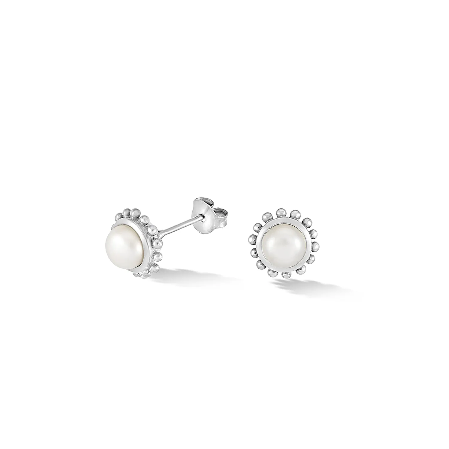 14k Gold Anemone Studs with White Pearl