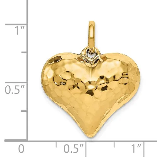 14K Gold Hammered 3-D Heart Pendant