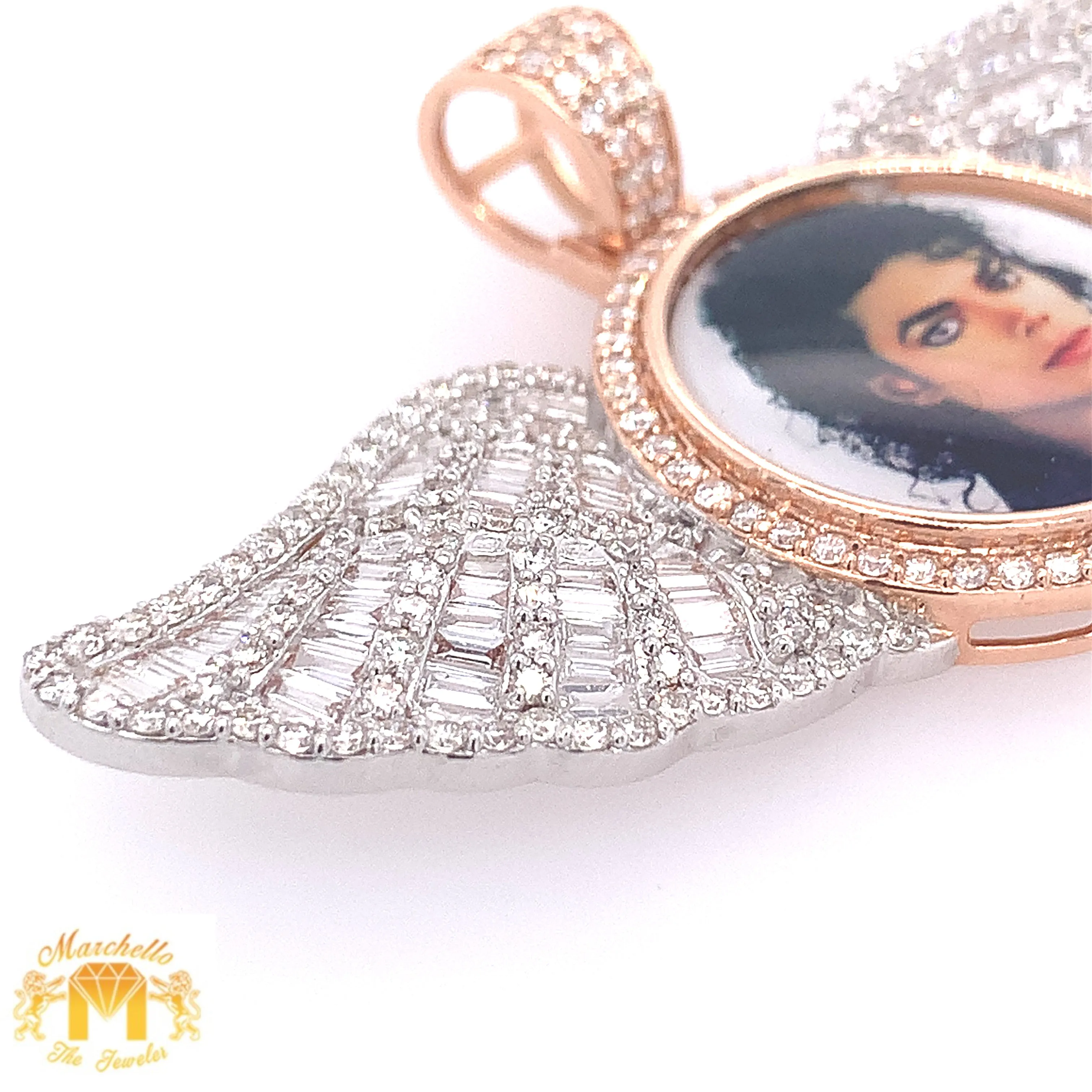 14k Gold Wings Memory Picture Diamond Pendant & Gold Chain Set