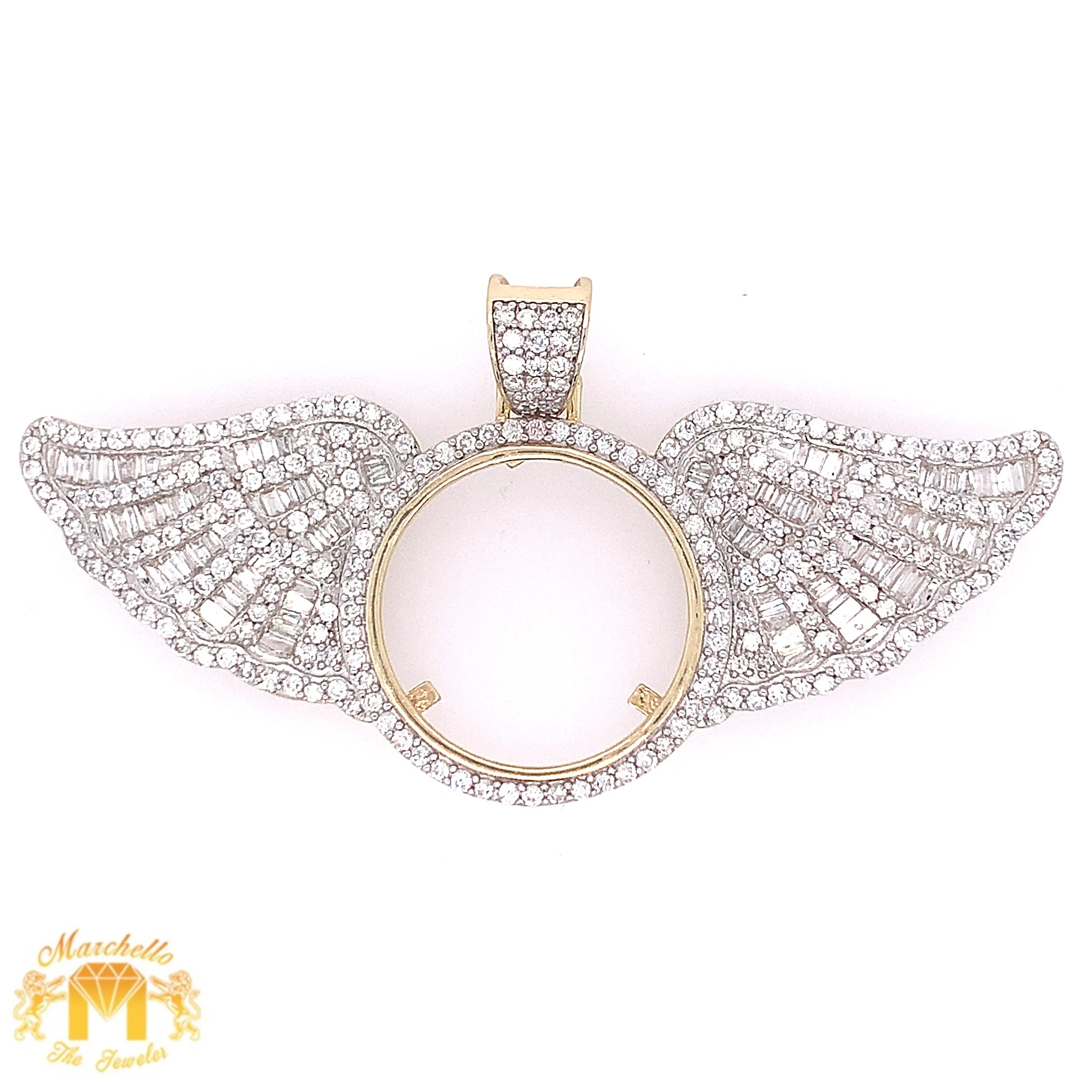 14k Gold Wings Memory Picture Diamond Pendant & Gold Chain Set