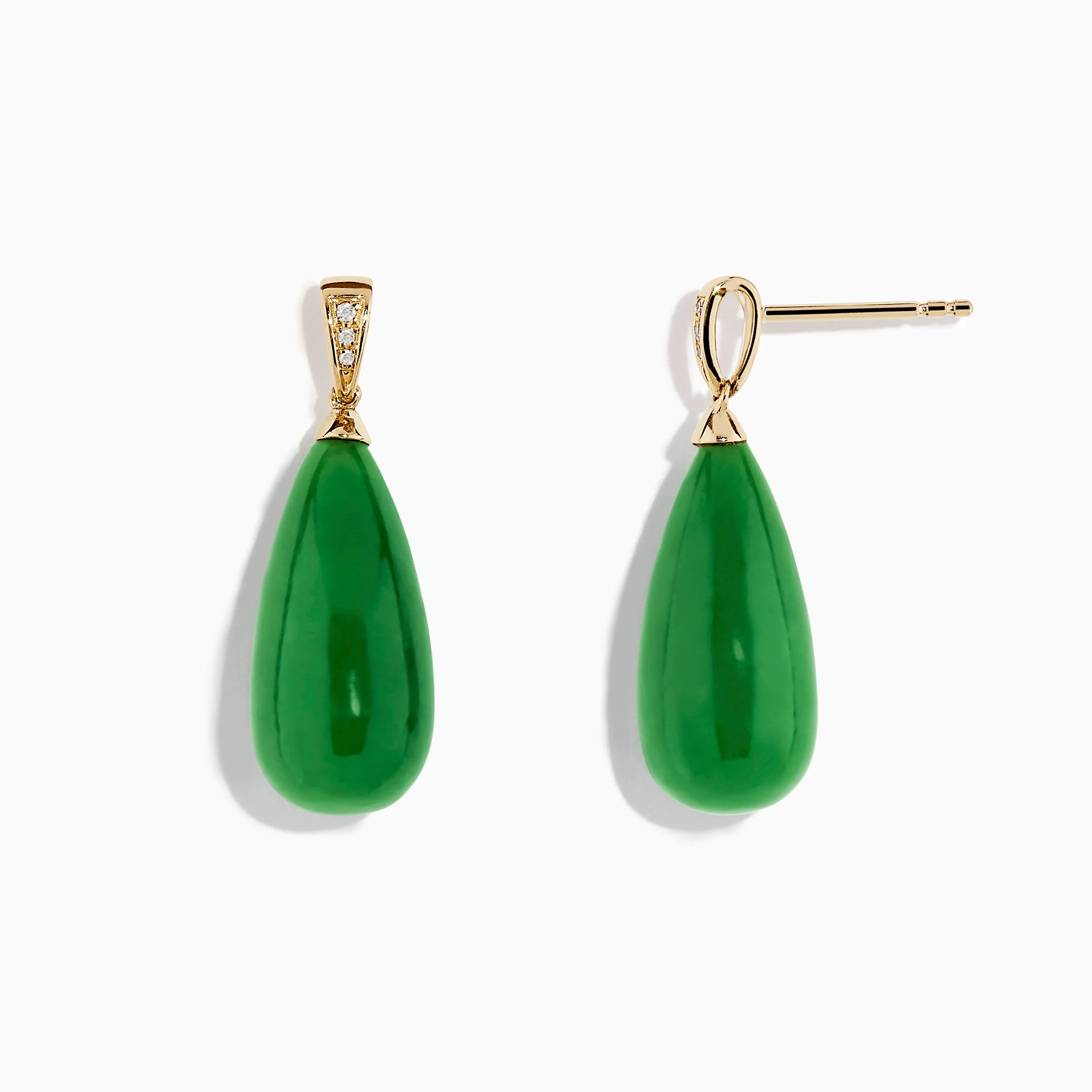 14K Yellow Gold Green Jade and Diamond Drop Earrings