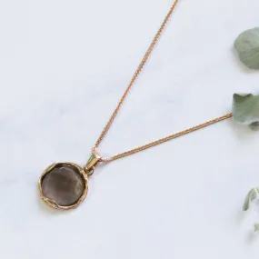 14K Yellow Gold Round Brown Smoky Quartz 12mm Pendant