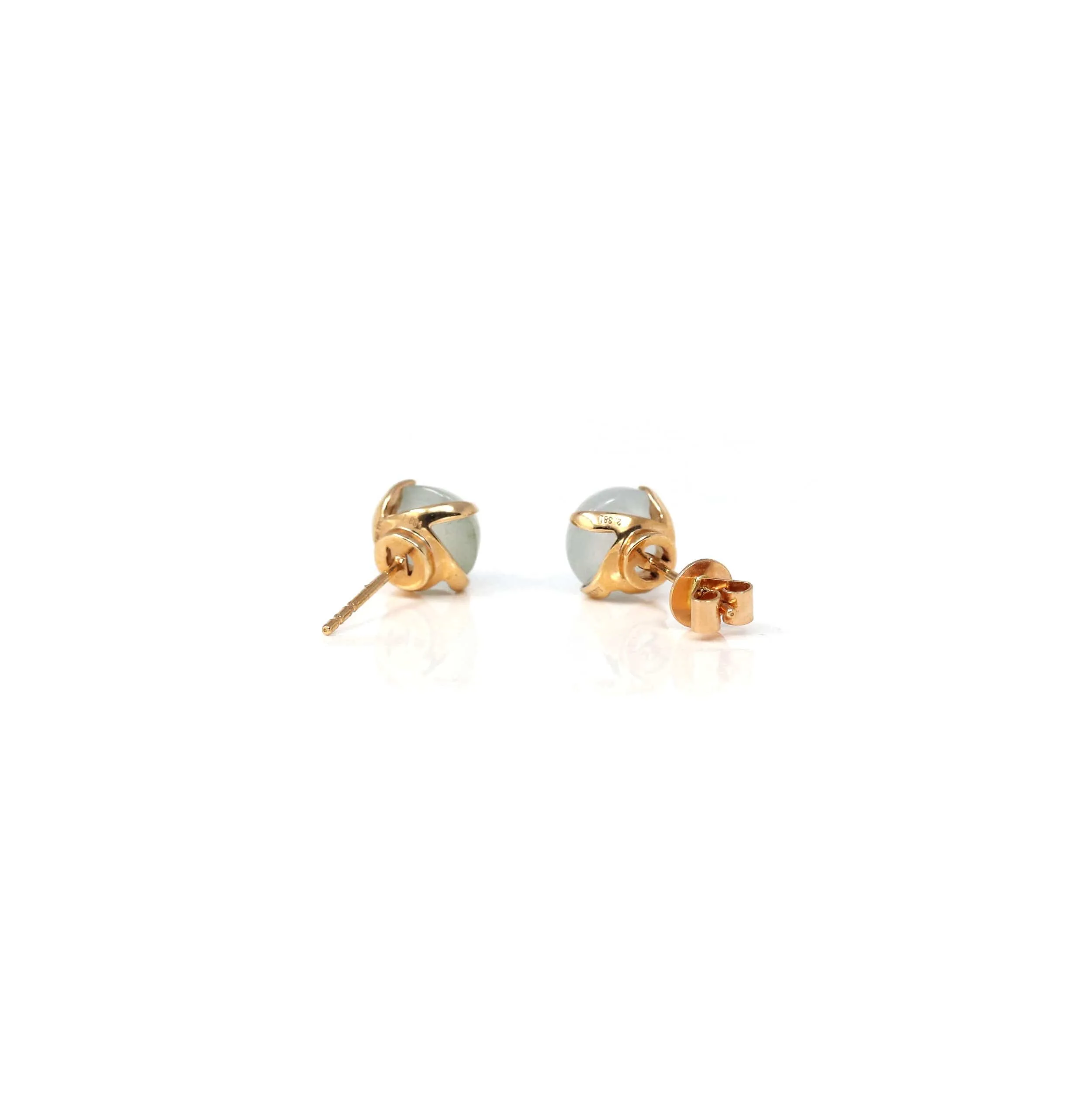 18K Rose Gold Ice Jadeite Jade Stud Earrings