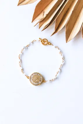 18K Toggle Clear Quartz Medallion Bracelet