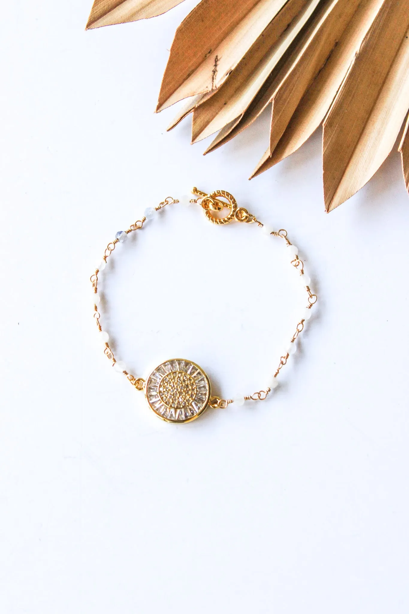 18K Toggle Clear Quartz Medallion Bracelet