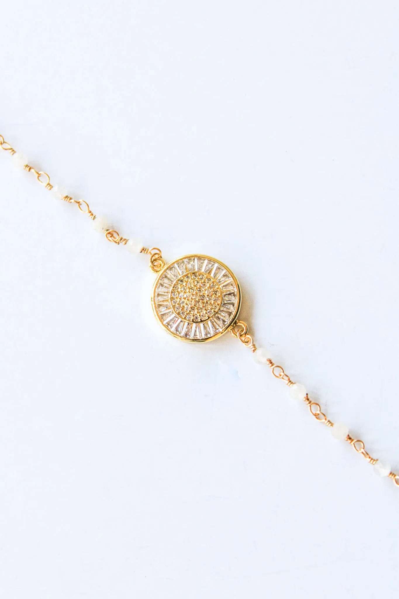 18K Toggle Clear Quartz Medallion Bracelet