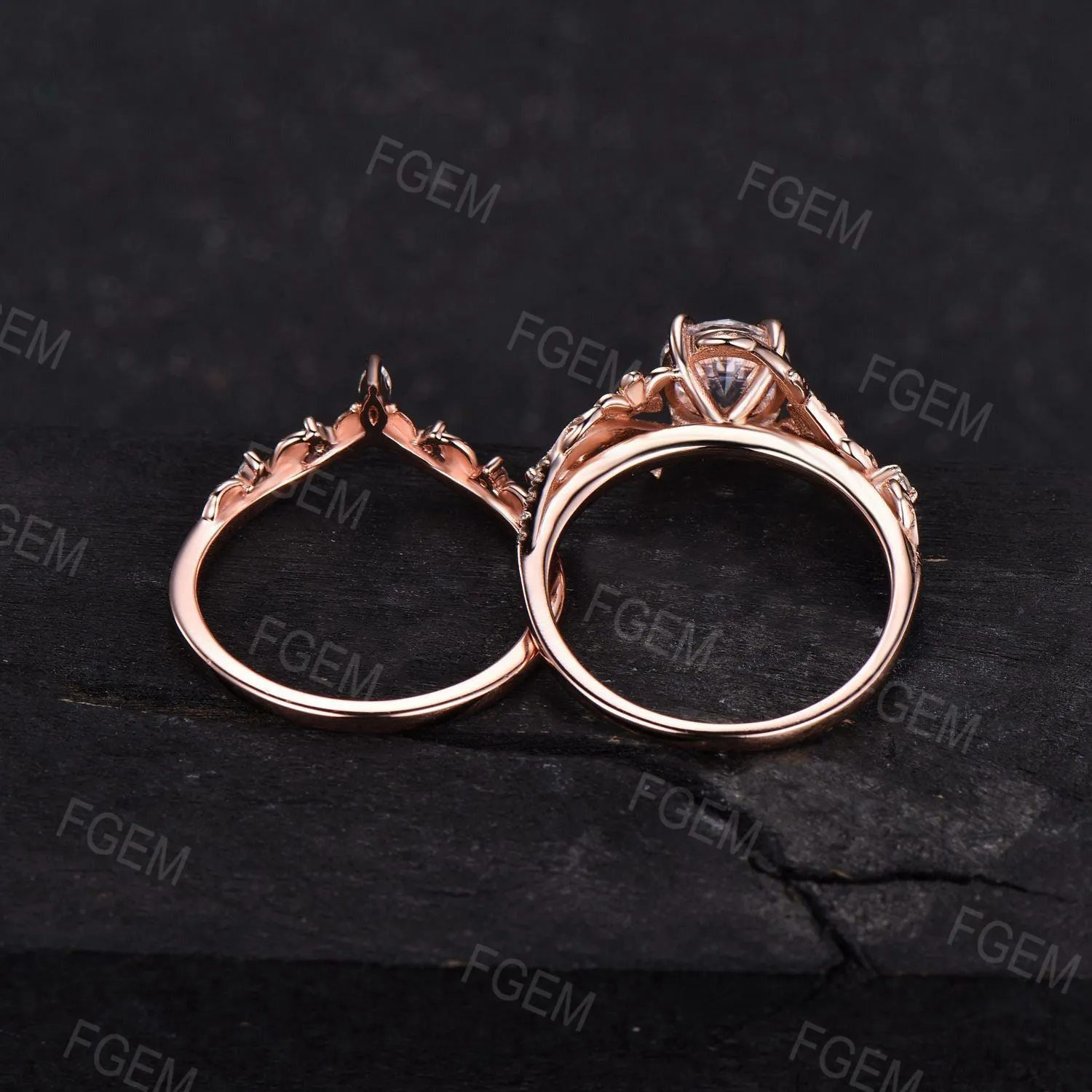 1ct Round Blue Sapphire Ring Set Rose Gold Floral Sapphire Amethyst Bridal Set Leaf Vine Moissanite Ring September Birthstone Promise Gifts