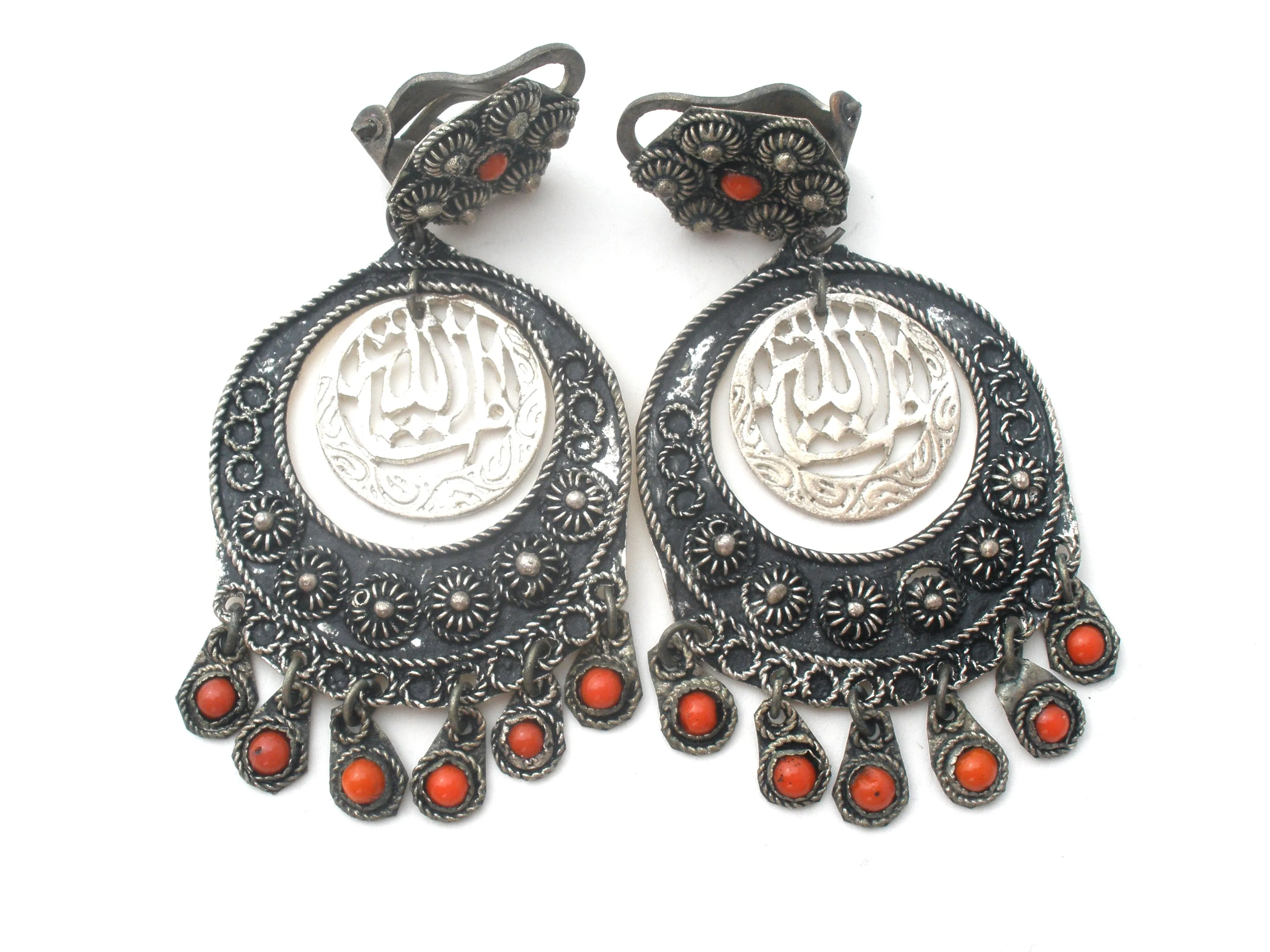 900 Silver Cannetille Coral Earrings Vintage