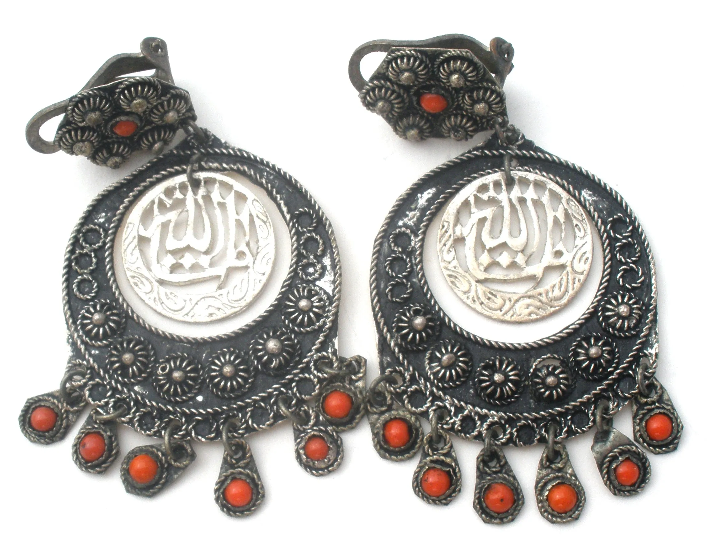 900 Silver Cannetille Coral Earrings Vintage