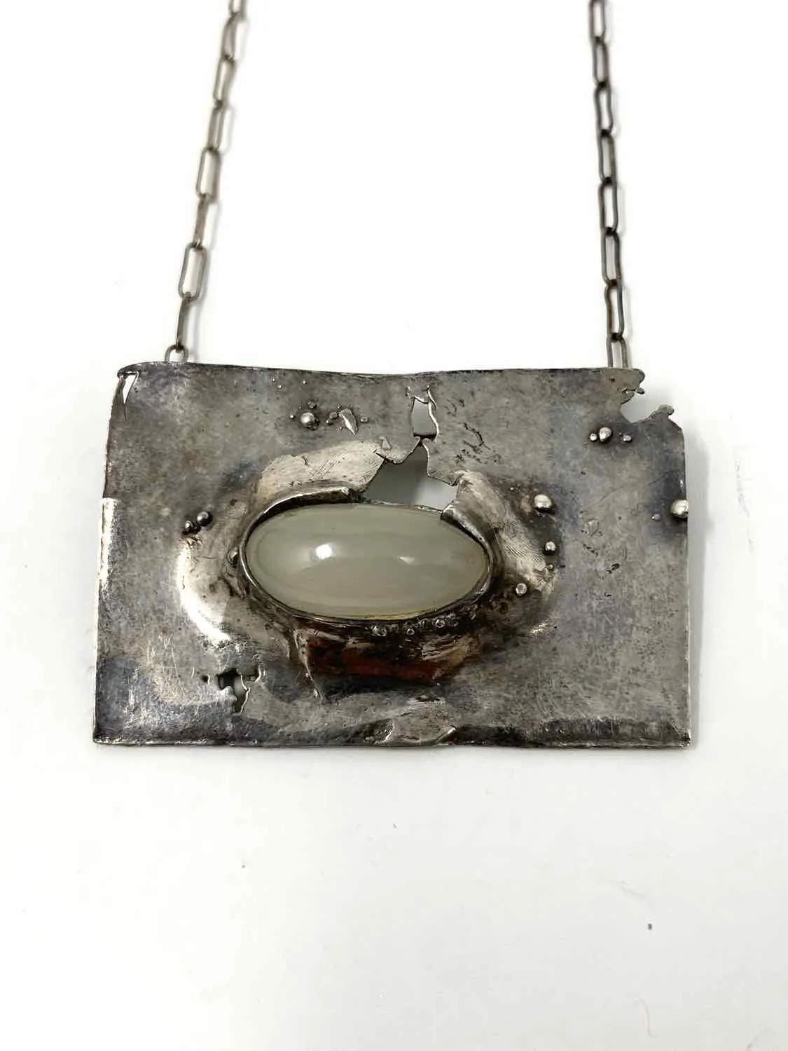 .925 Silver Rectangle Moonstone with Pearl Necklace