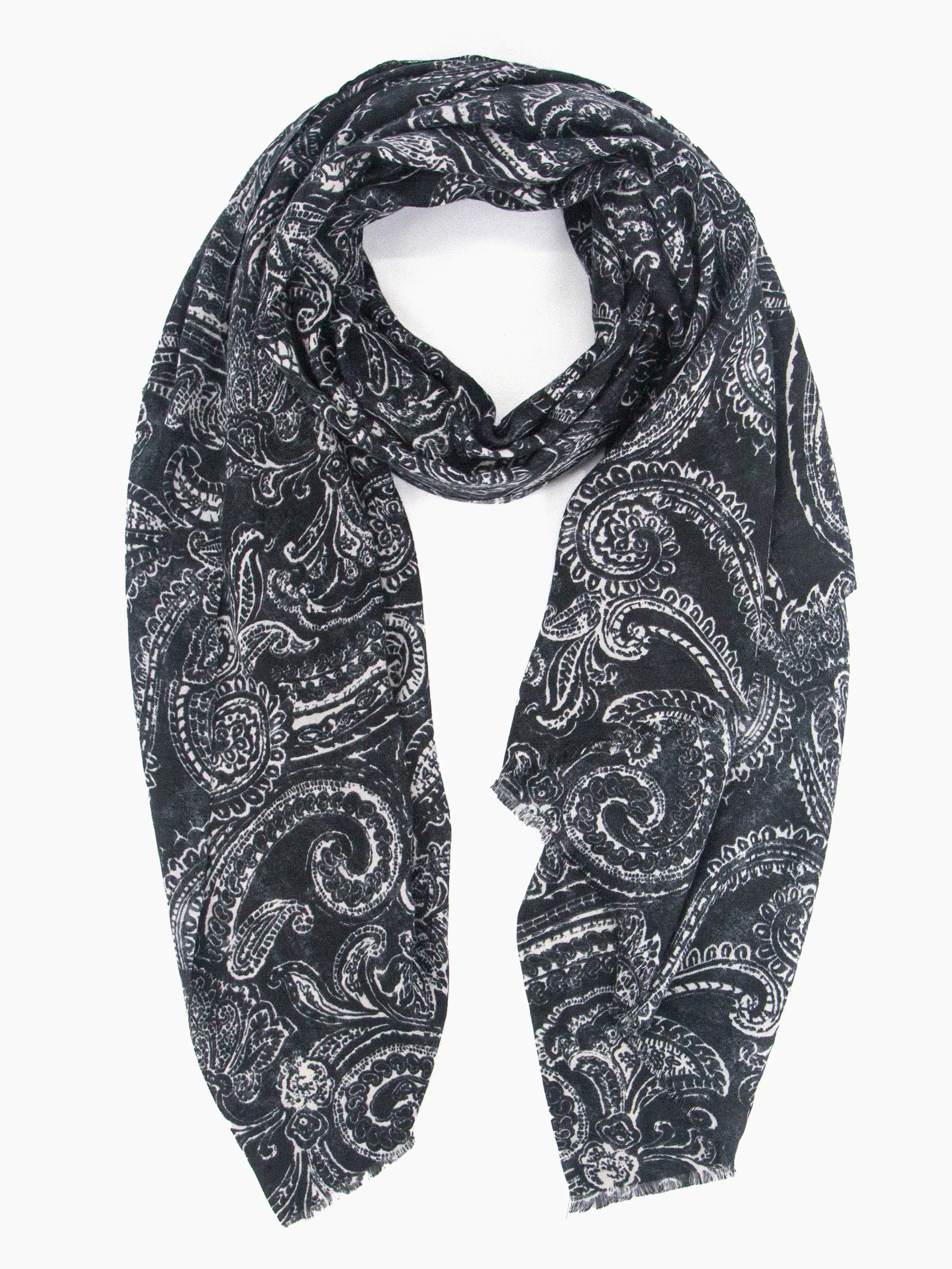 Ailidh Lightweight Scarf - Black, Paisley