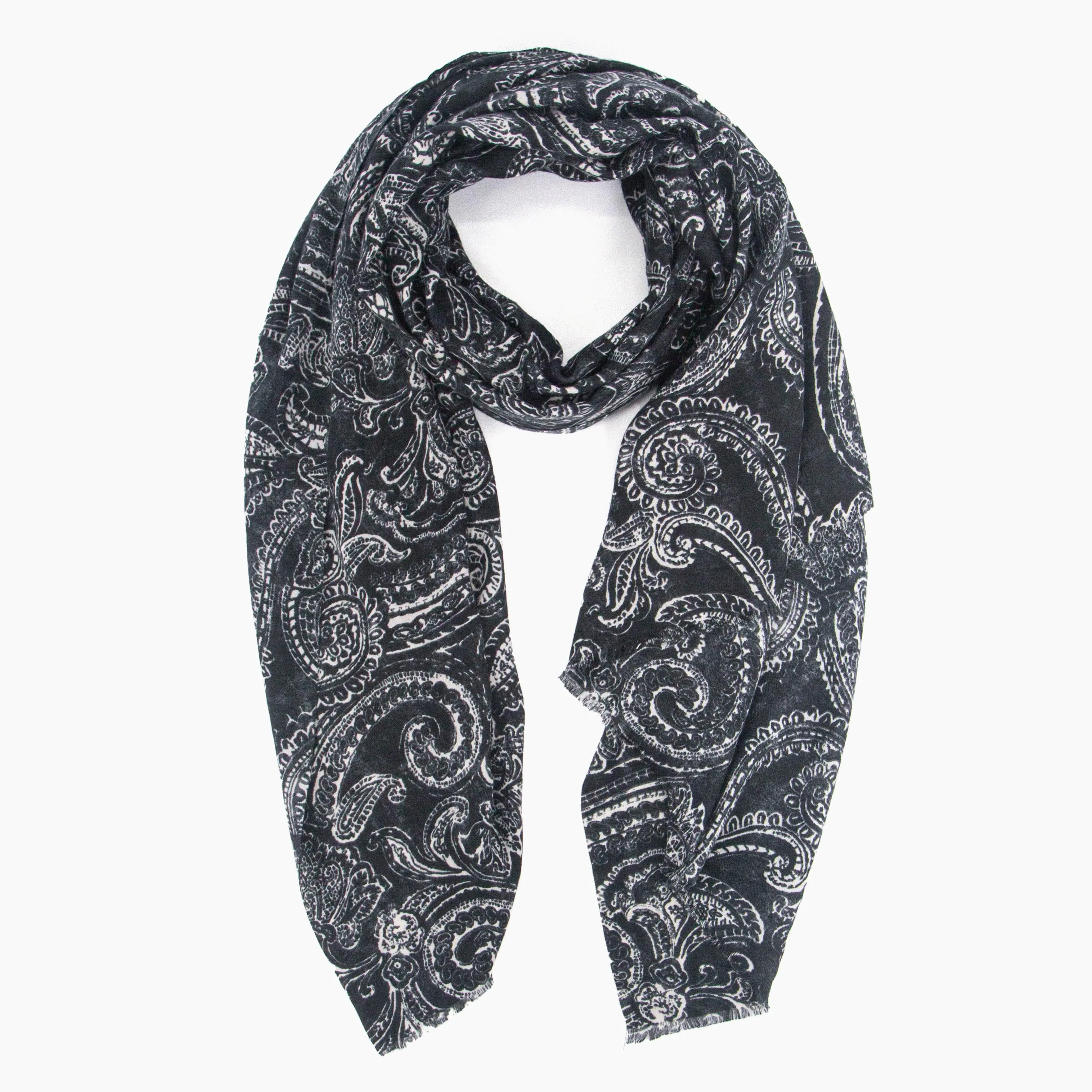 Ailidh Lightweight Scarf - Black, Paisley