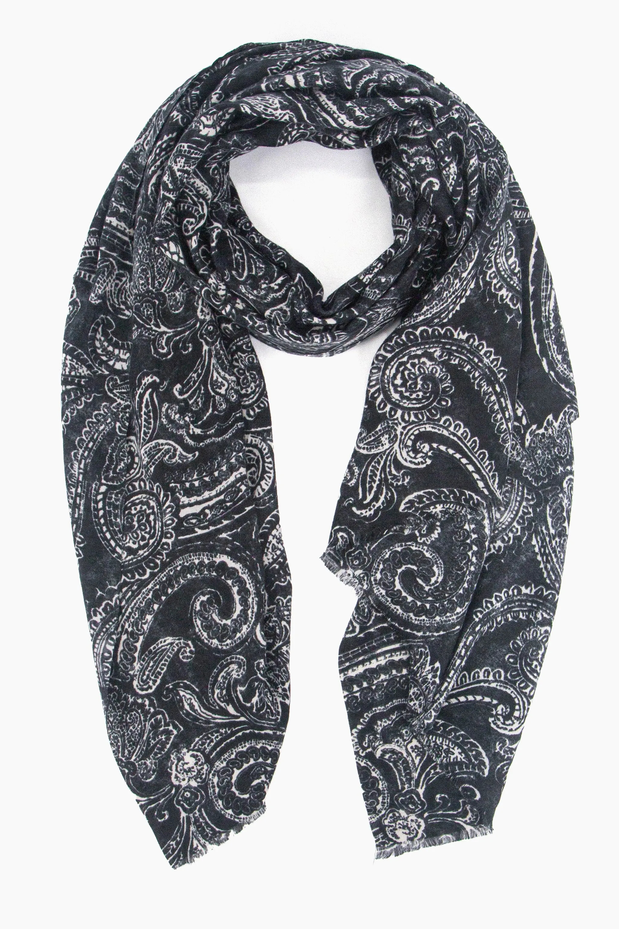 Ailidh Lightweight Scarf - Black, Paisley
