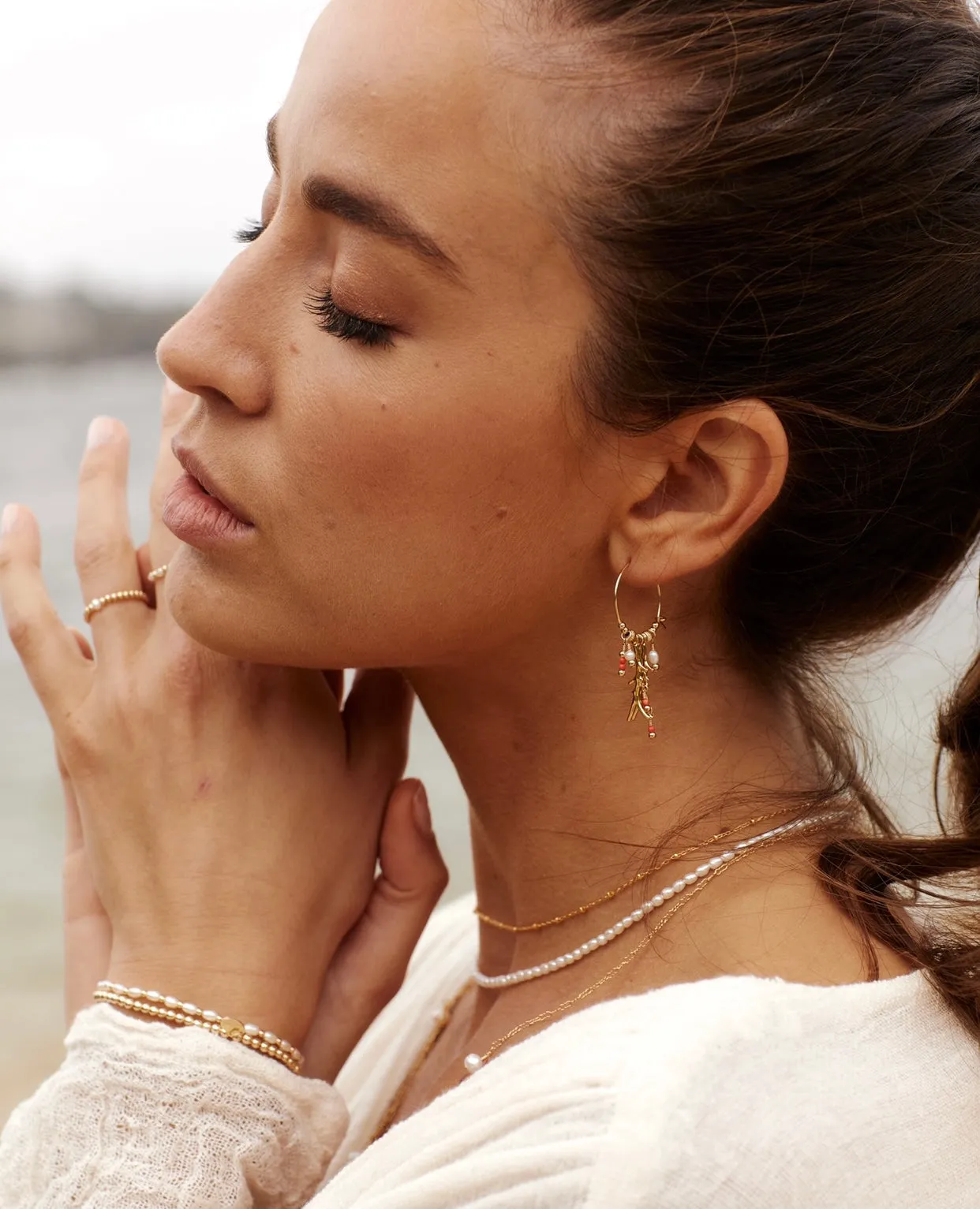 Ariel Hoops ~ Coral & Pearl