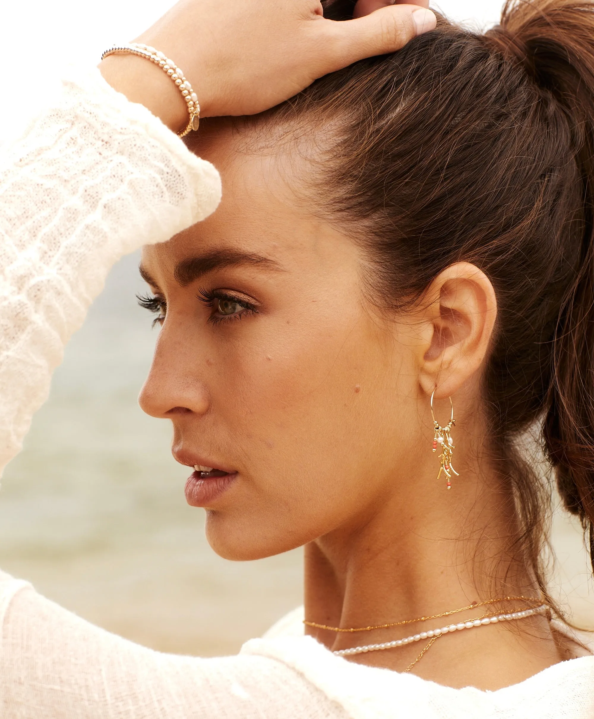 Ariel Hoops ~ Coral & Pearl