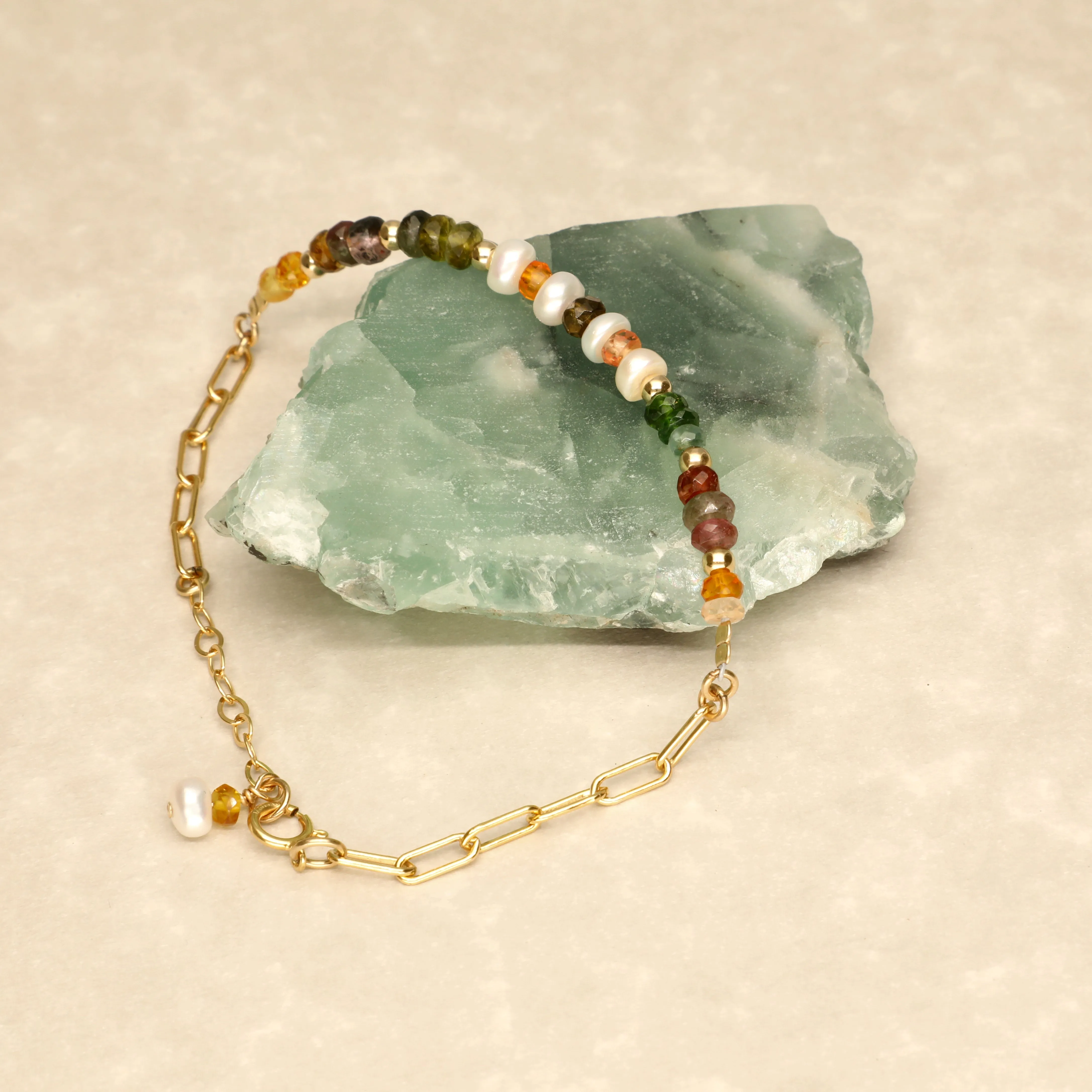 Autumn Leaves  Stone and Pearl  Bracelet