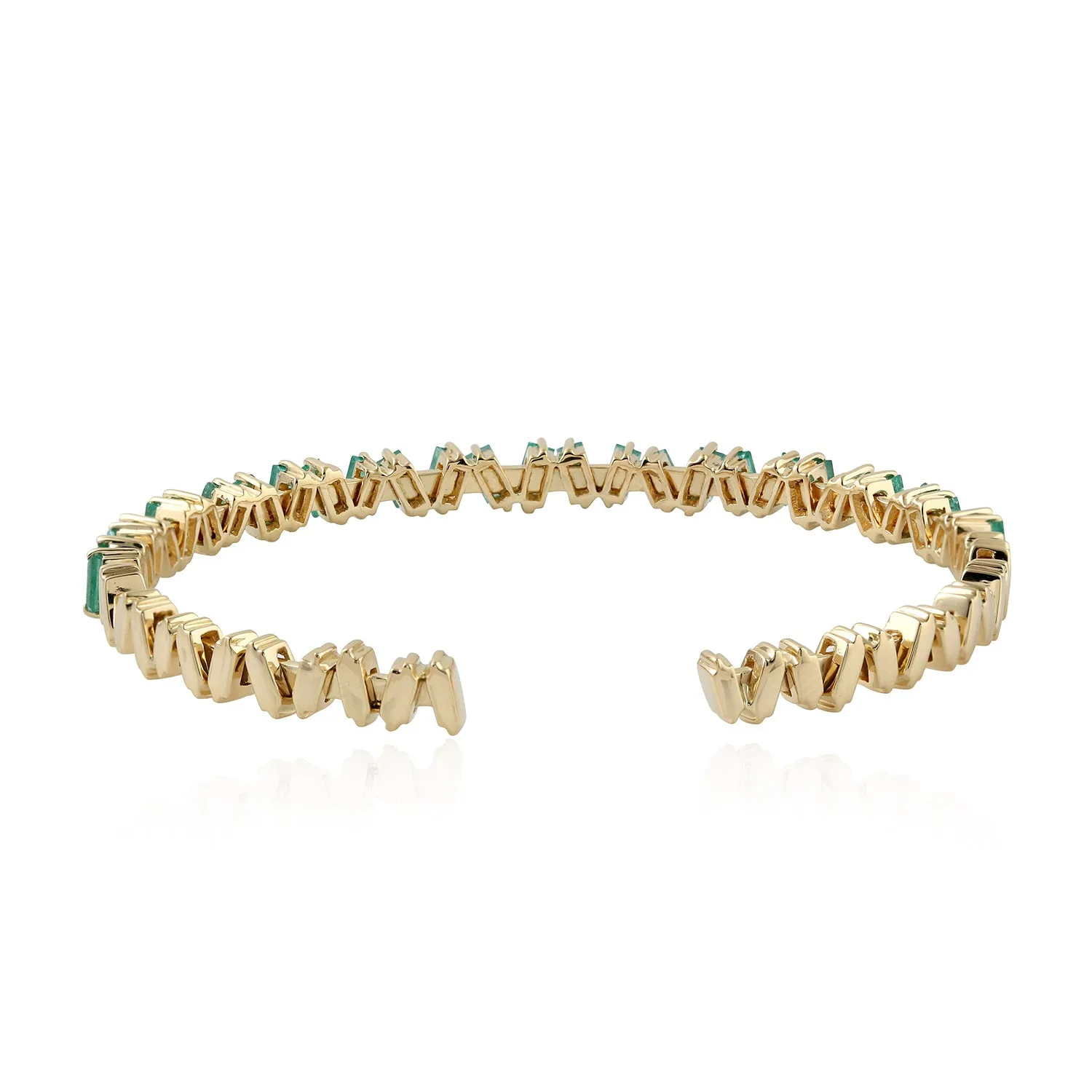 Baguette Emerald May Birthstone Zig Zag In 18k Yellow Gold Cuff Bracelet For Her