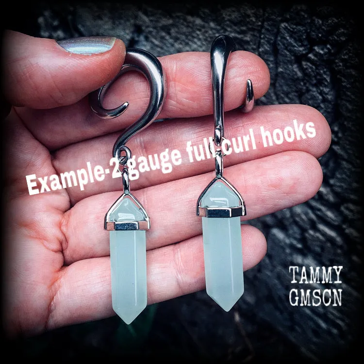 Blue jade gauged earrings-Gemstone ear hangers