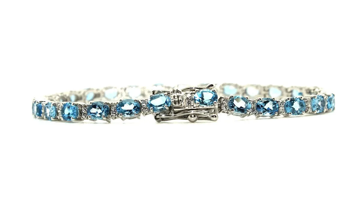 Blue Topaz and Cubic Zirconia Bracelet in Sterling Silver