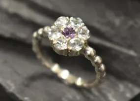 Blue Topaz Flower Ring - Dainty Blue Flower Ring - Natural Blue Topaz Ring