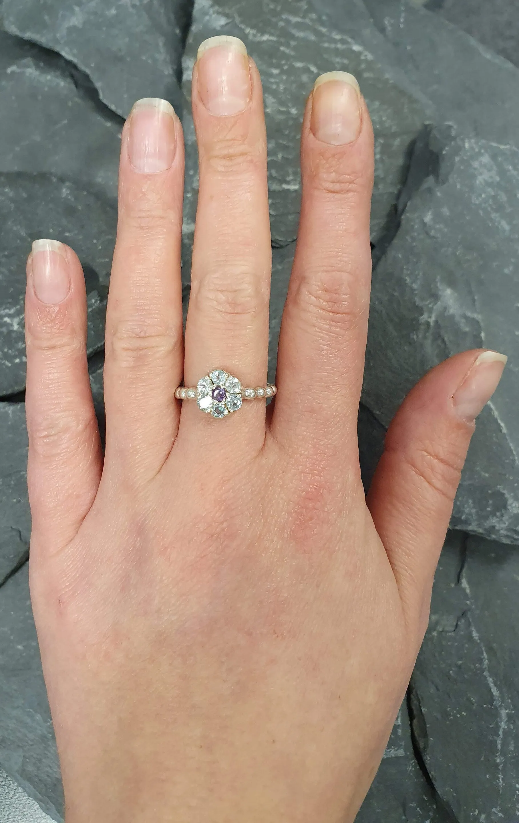 Blue Topaz Flower Ring - Dainty Blue Flower Ring - Natural Blue Topaz Ring