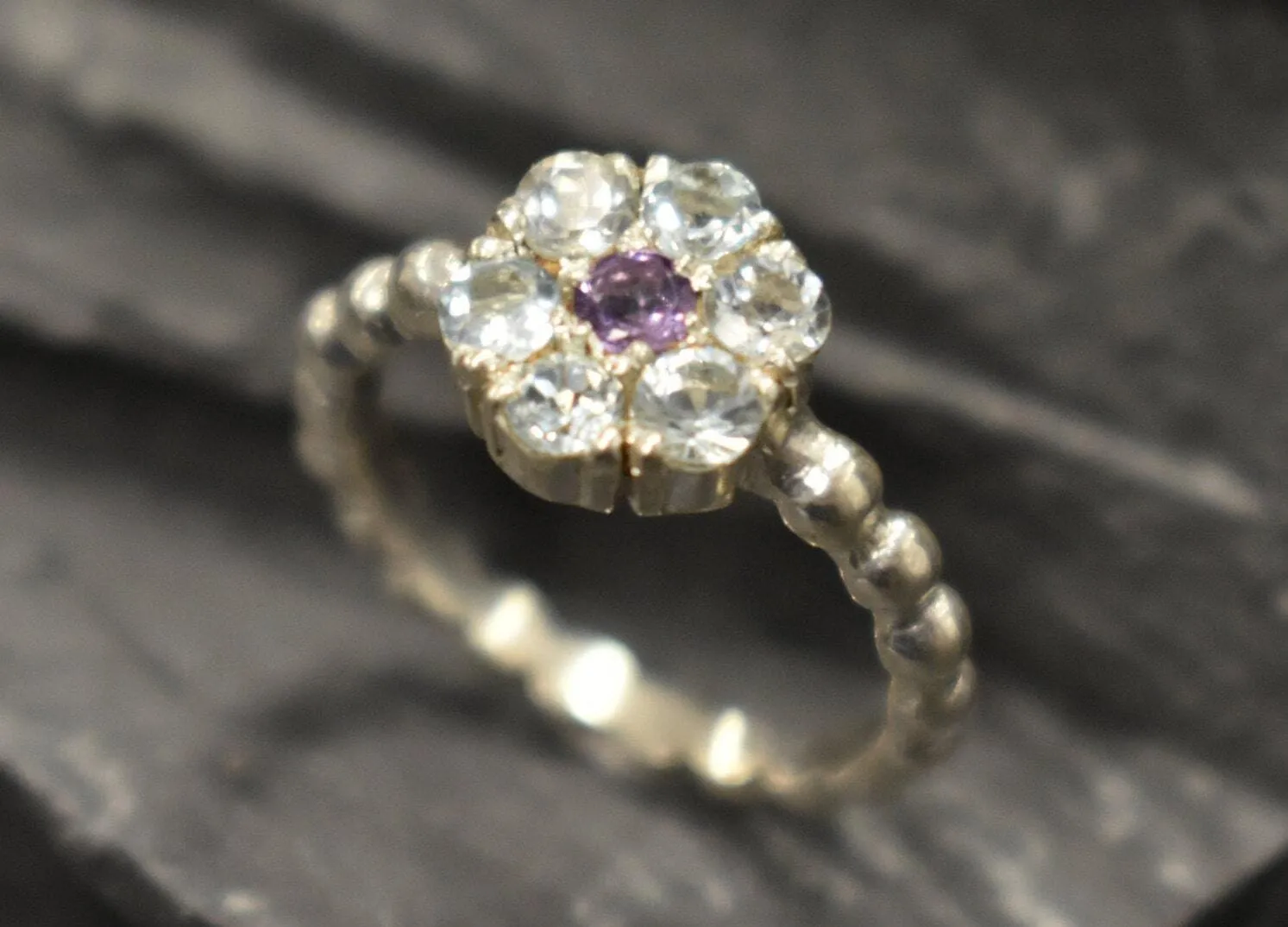 Blue Topaz Flower Ring - Dainty Blue Flower Ring - Natural Blue Topaz Ring