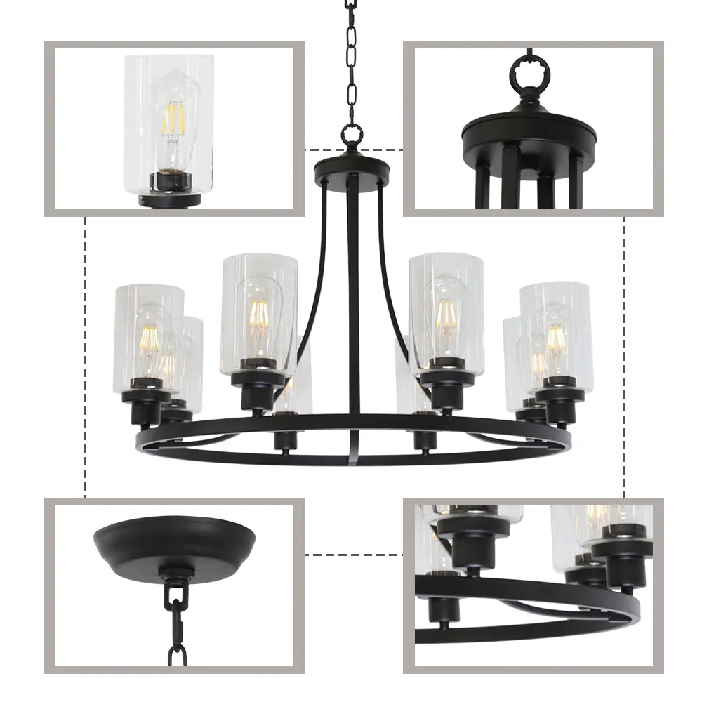 BONLICHT Black Chandelier 8 Lights, Kitchen Island Lighting Industrial Chandelier with Clear Glass Shade