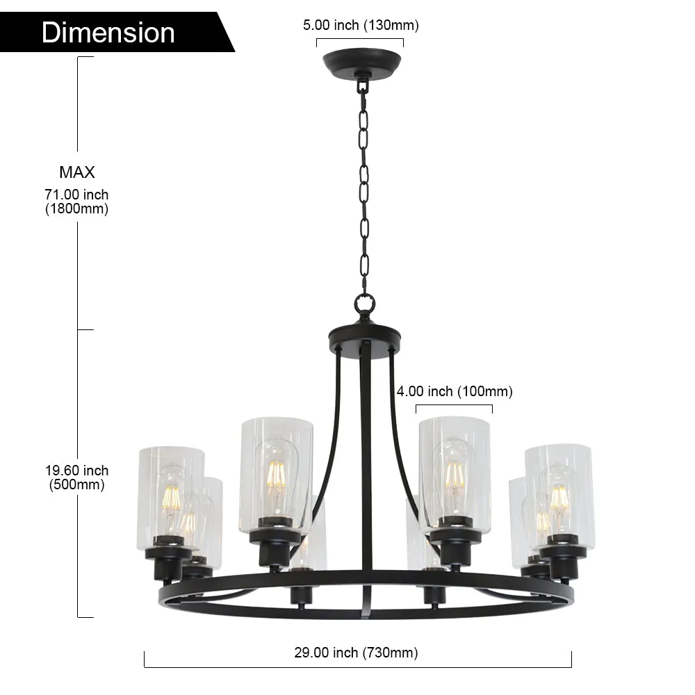 BONLICHT Black Chandelier 8 Lights, Kitchen Island Lighting Industrial Chandelier with Clear Glass Shade