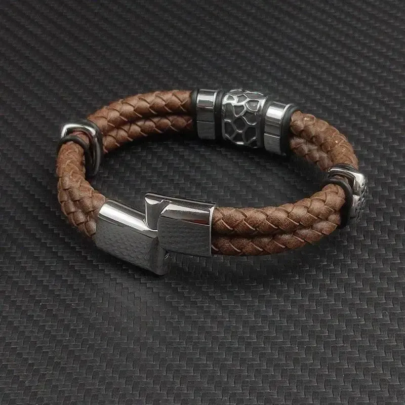 Bracelet motard homme Cuir/Acier