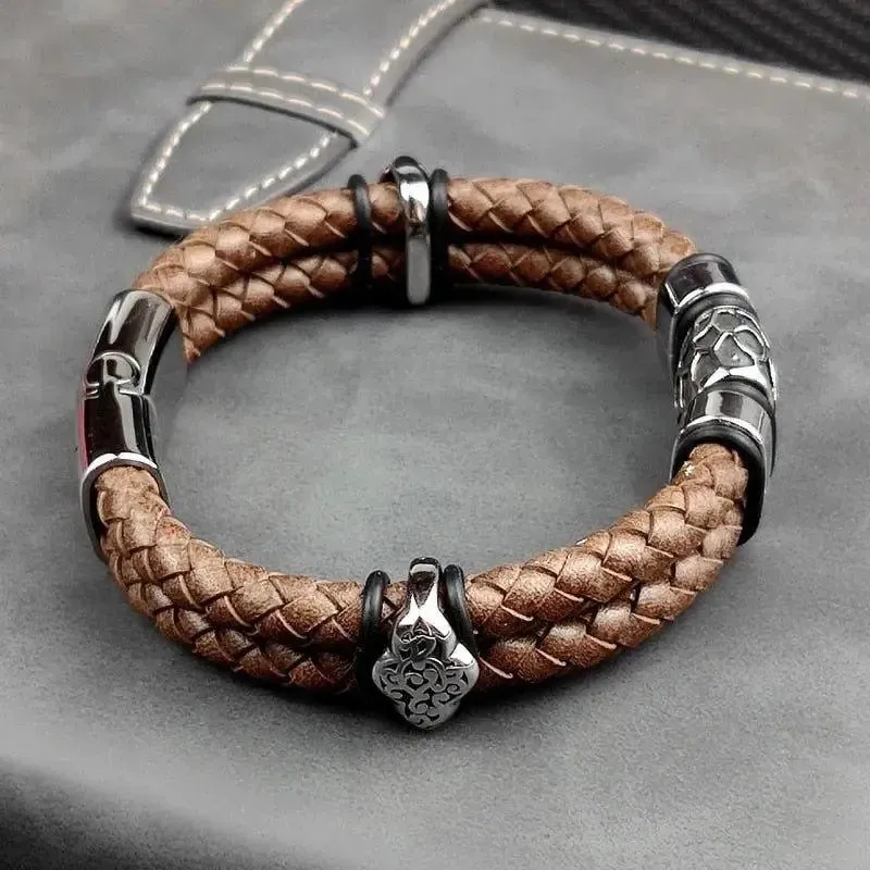 Bracelet motard homme Cuir/Acier