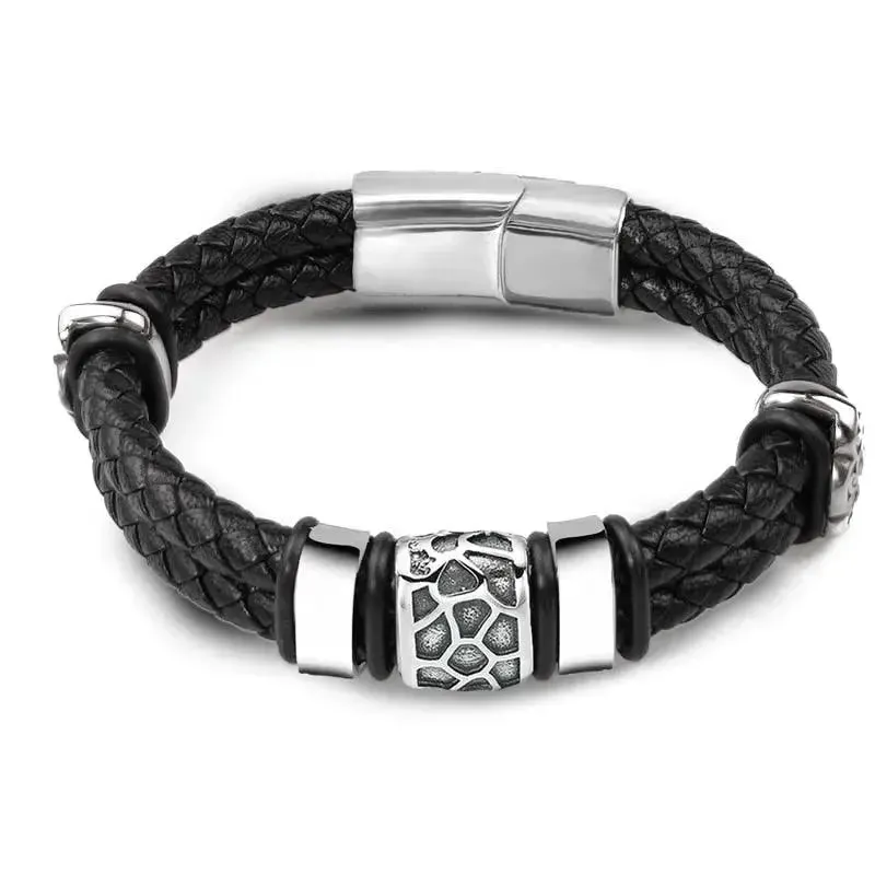 Bracelet motard homme Cuir/Acier