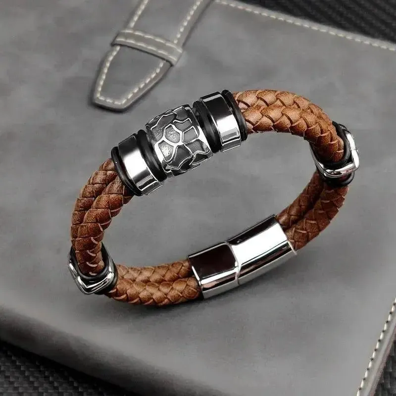 Bracelet motard homme Cuir/Acier