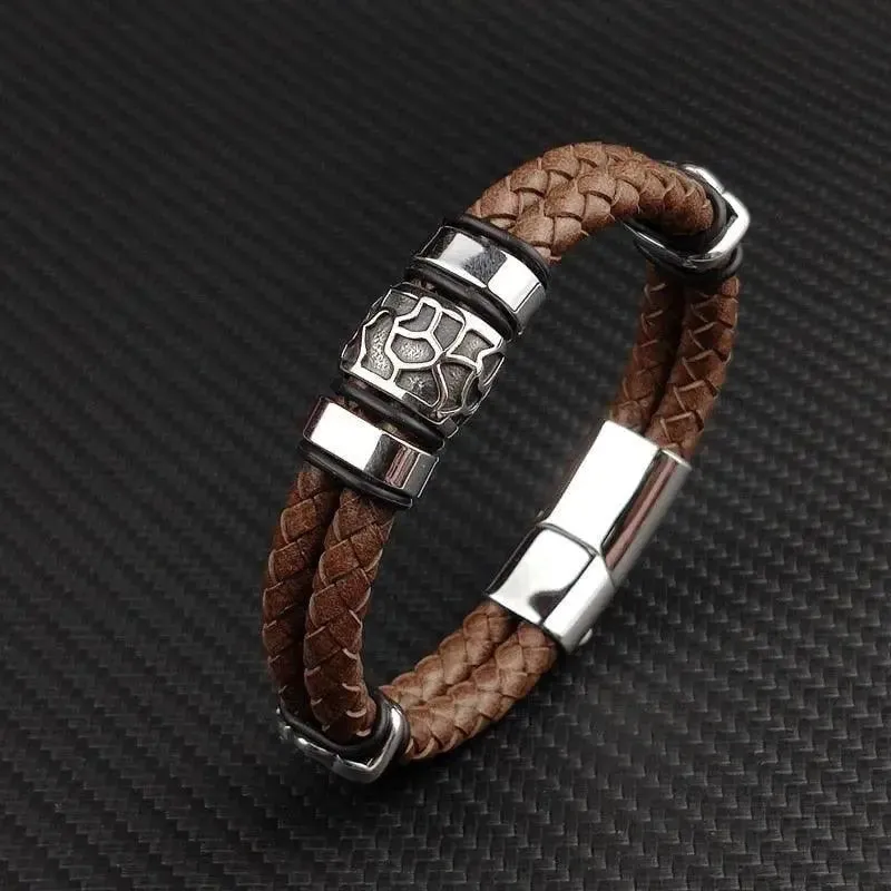 Bracelet motard homme Cuir/Acier