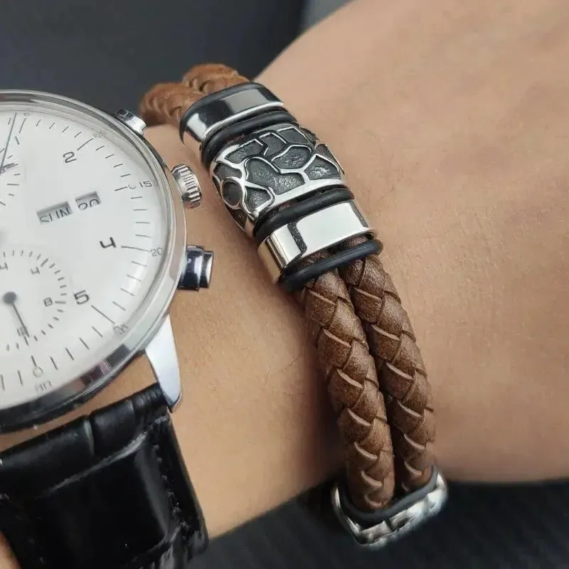 Bracelet motard homme Cuir/Acier