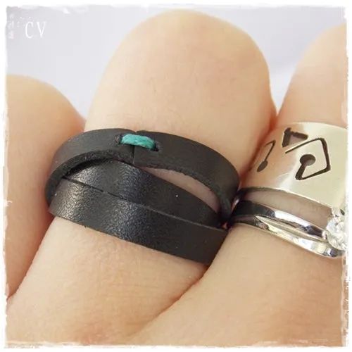 Braided Black Leather Ring
