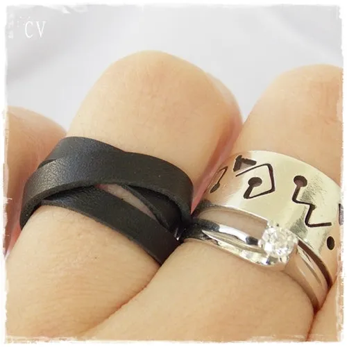 Braided Black Leather Ring