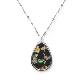 Cat Pattern Oval Necklace