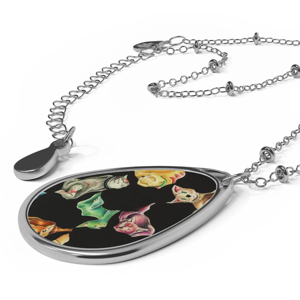 Cat Pattern Oval Necklace