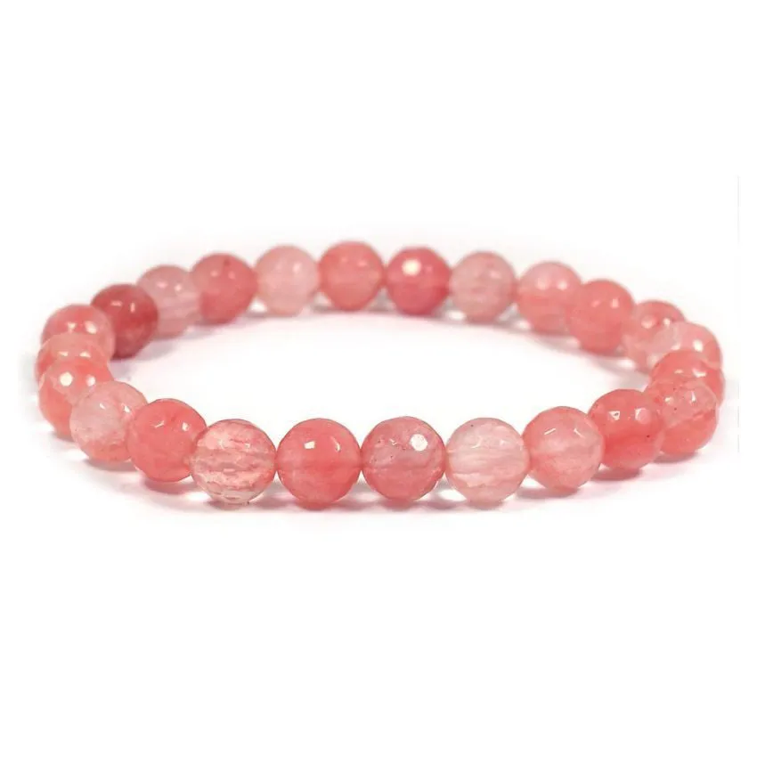 Cherry / Strawberry Quartz Bracelet 8 mm Beads Lab Stretchable Elastic Bracelet Cherry Quartz Crystal Gemstone