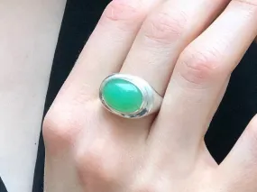 Chrysoprase Ring - Green Bezel Ring - Oval Statement Ring
