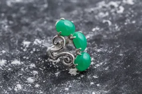 Chrysoprase Ring - Three Stone Ring - Green Statement Ring