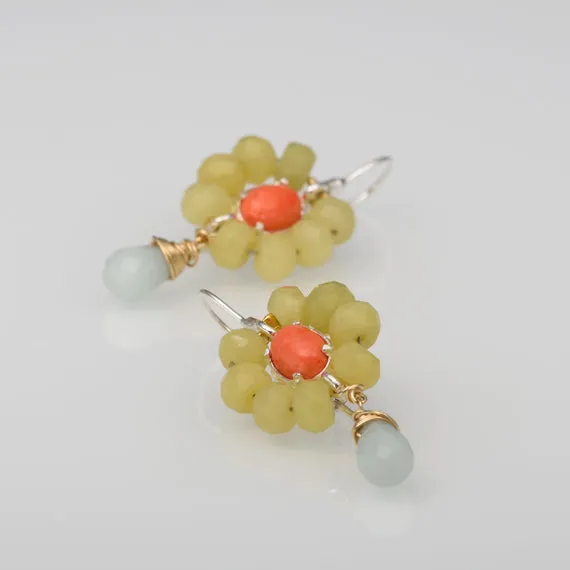 Coral Jade and Amazonite flower earrings