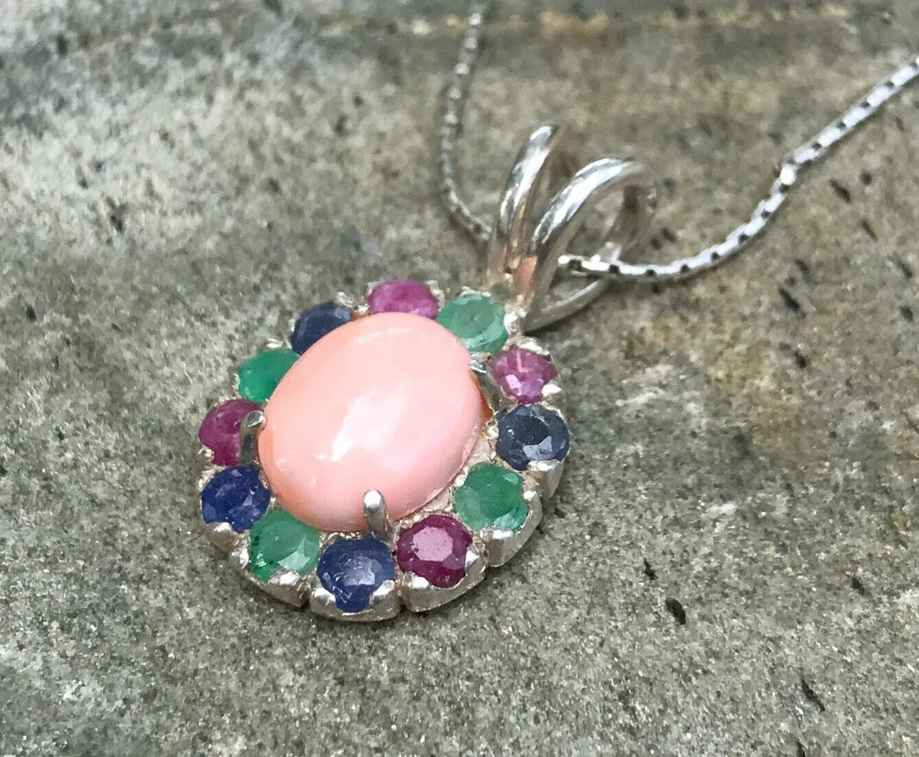Coral Pendant - Natural Coral Necklace - Colorful Flower Necklace