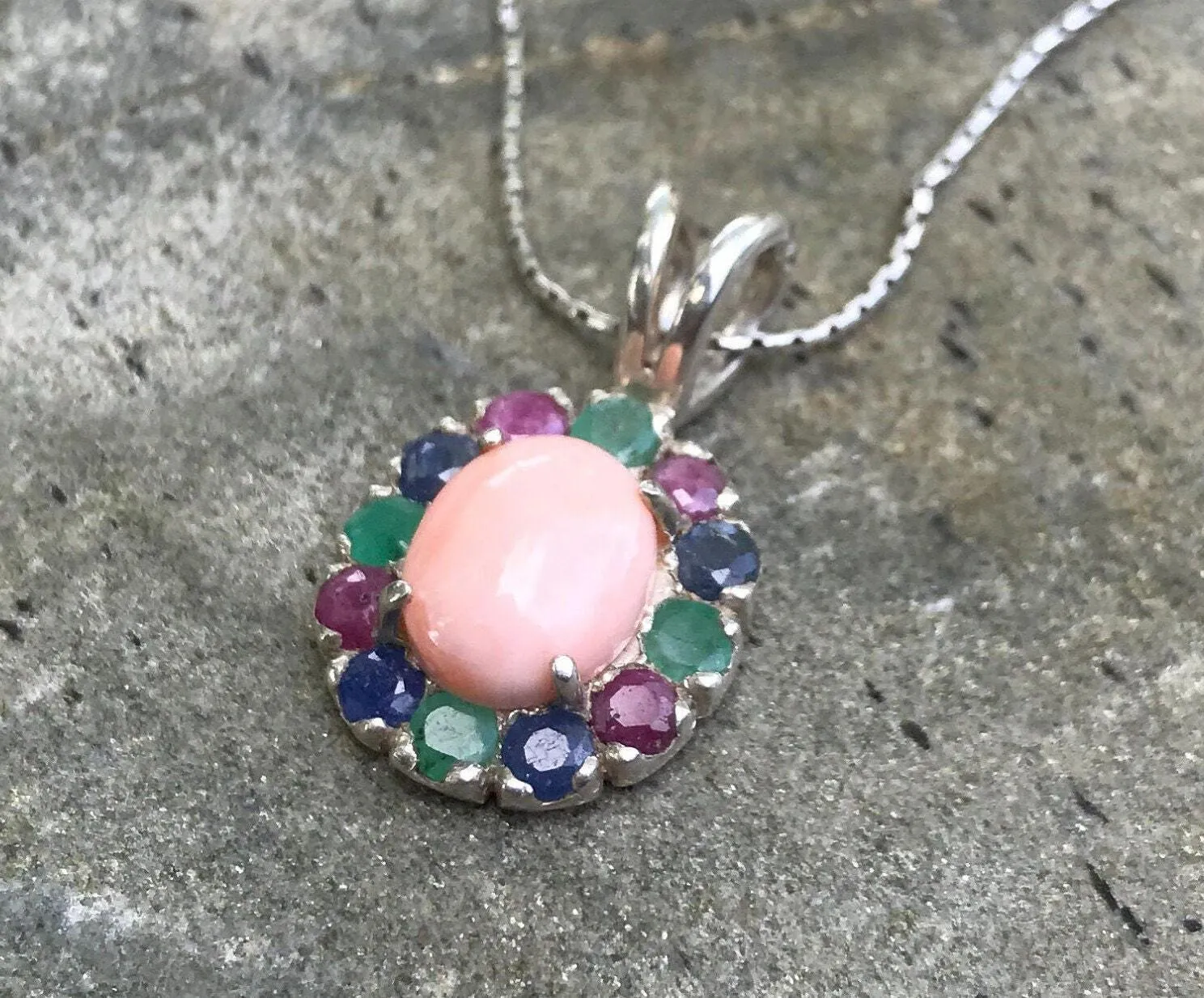 Coral Pendant - Natural Coral Necklace - Colorful Flower Necklace