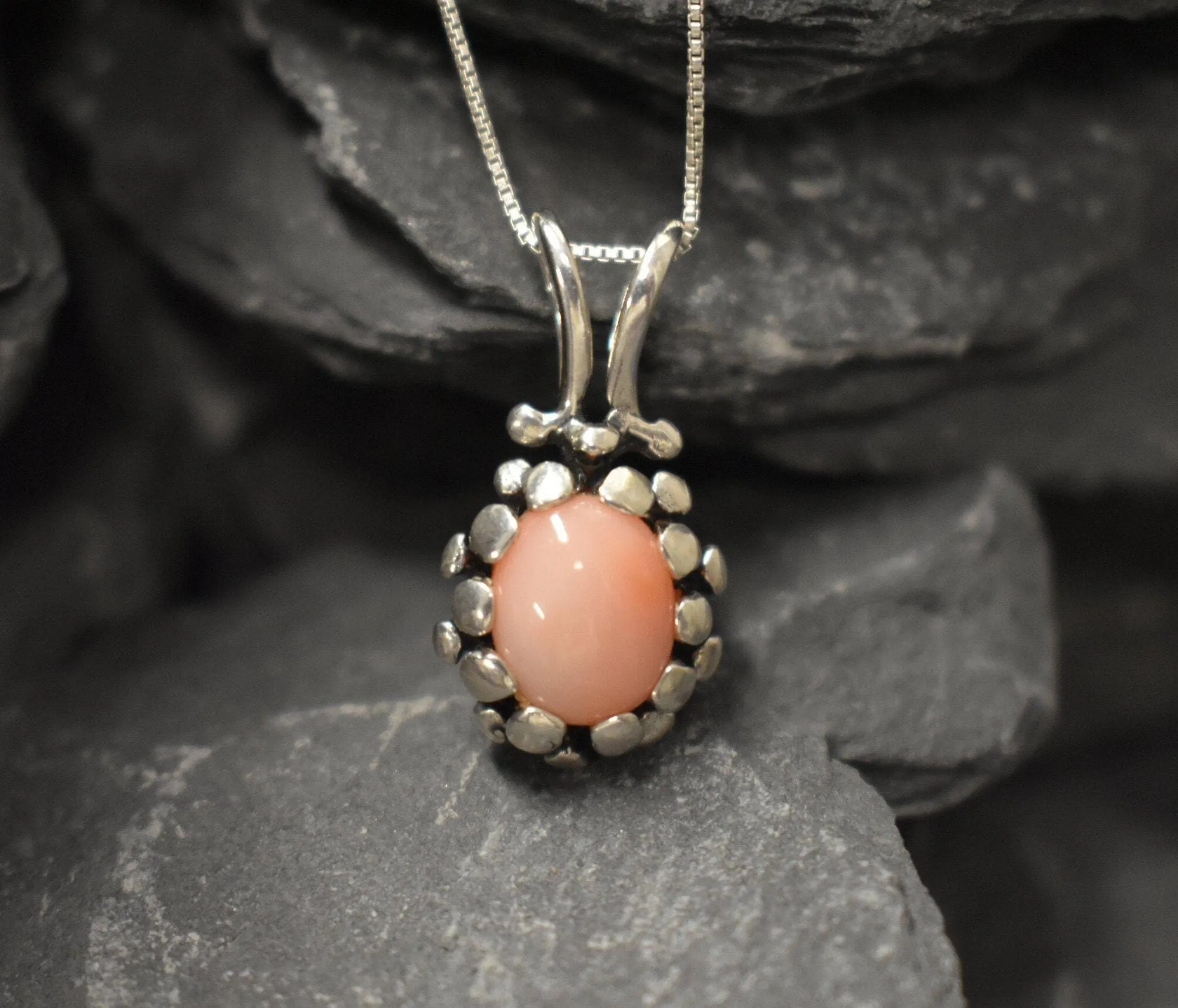 Coral Pendant - Vintage Coral Necklace - Real Angel Skin Coral Necklace
