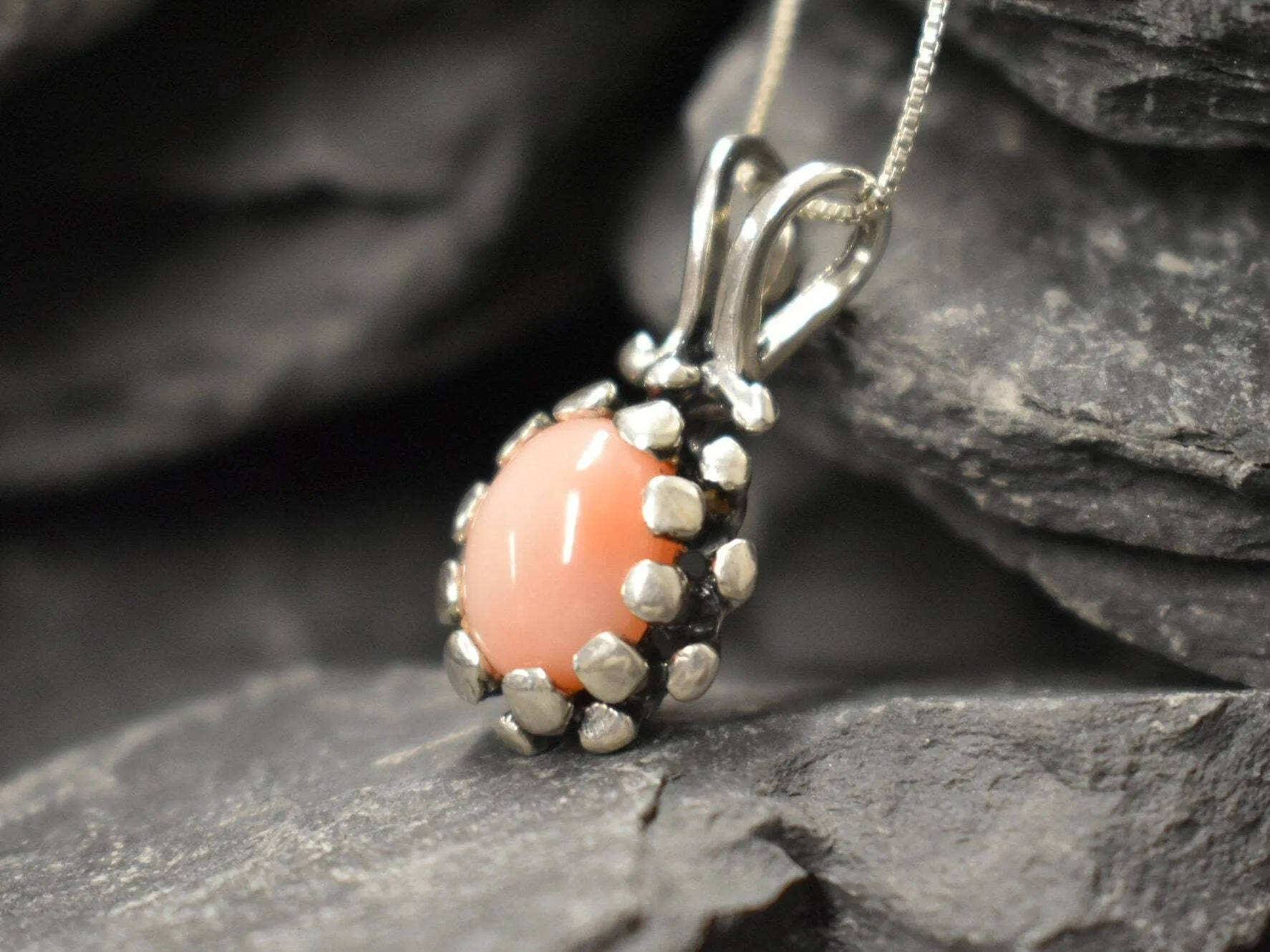 Coral Pendant - Vintage Coral Necklace - Real Angel Skin Coral Necklace