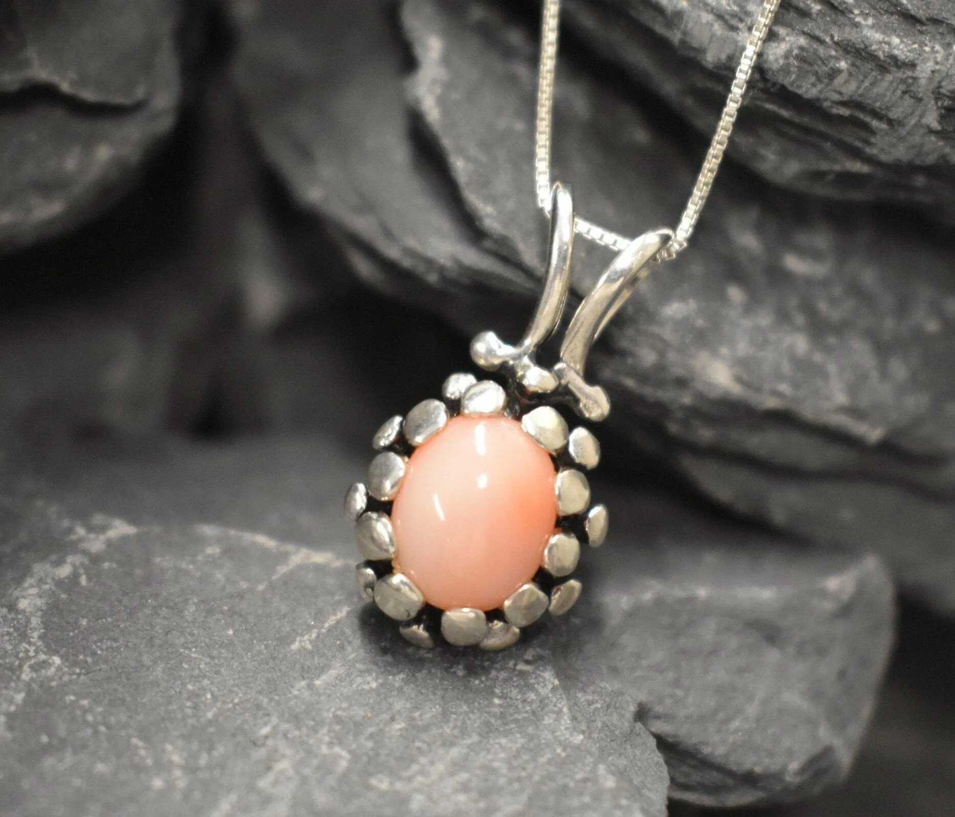 Coral Pendant - Vintage Coral Necklace - Real Angel Skin Coral Necklace